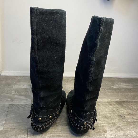 Bakers black tall suede riding boots studded ankle - Picture 6 of 8